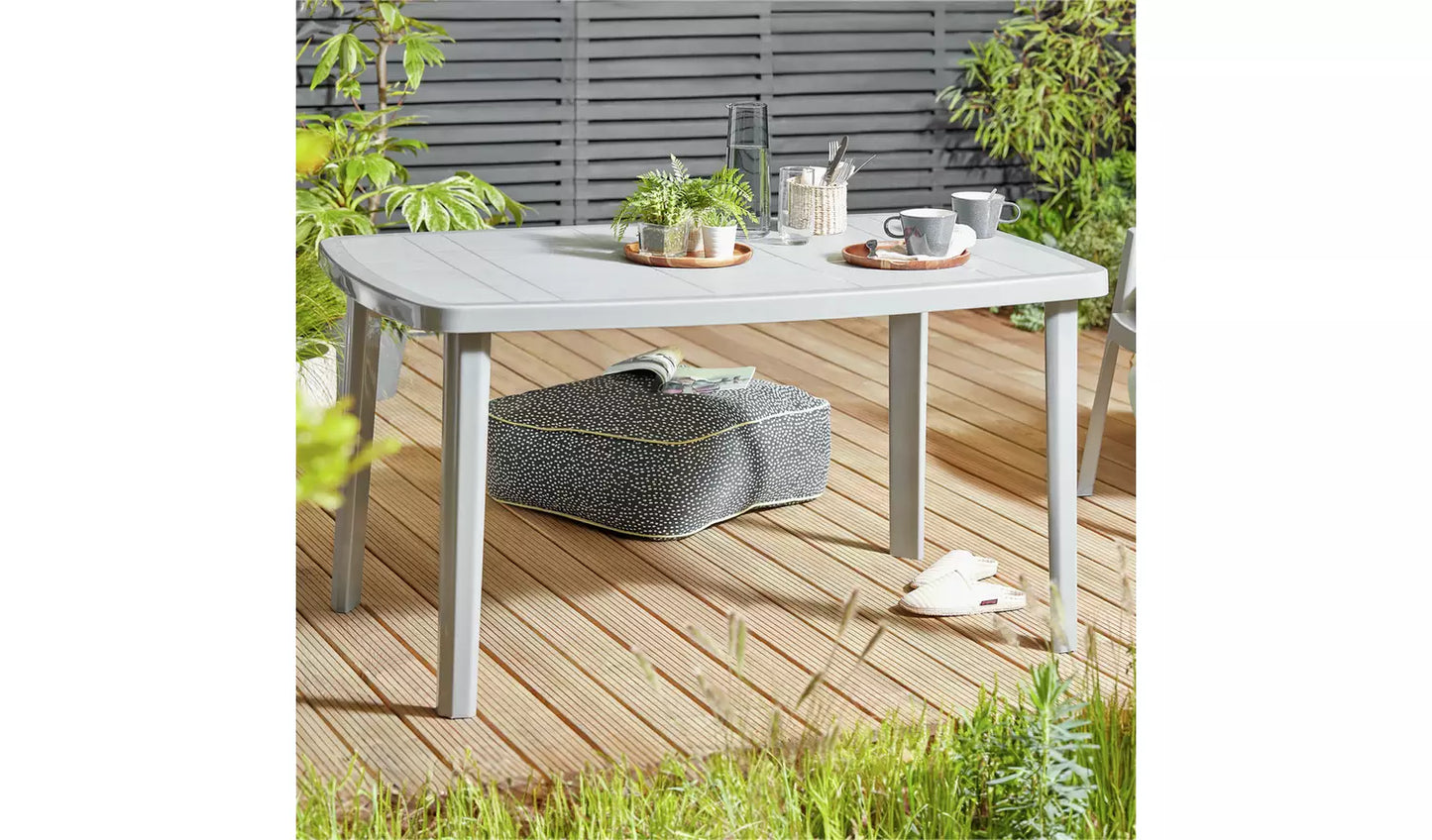 6 Seater Rectangular Plastic Garden Table - Grey
