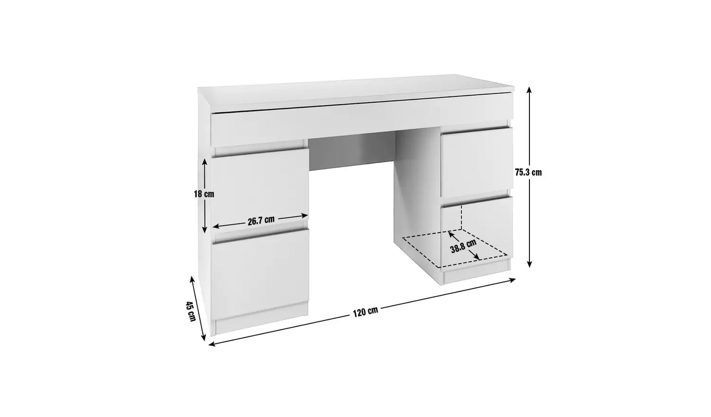 Jenson 5 Drawer Dressing Table - Matte White