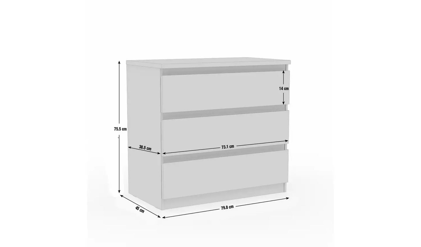 Assembled Jenson 3 Drawer Chest - Matte White