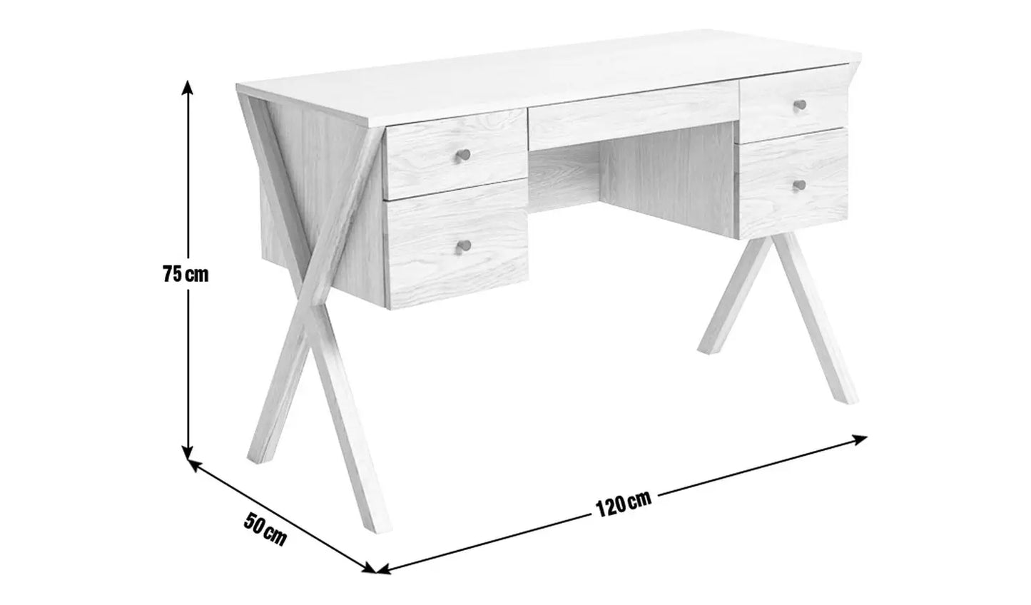 Assembled Habitat Harlene 5 Drawer Office Desk - Natural