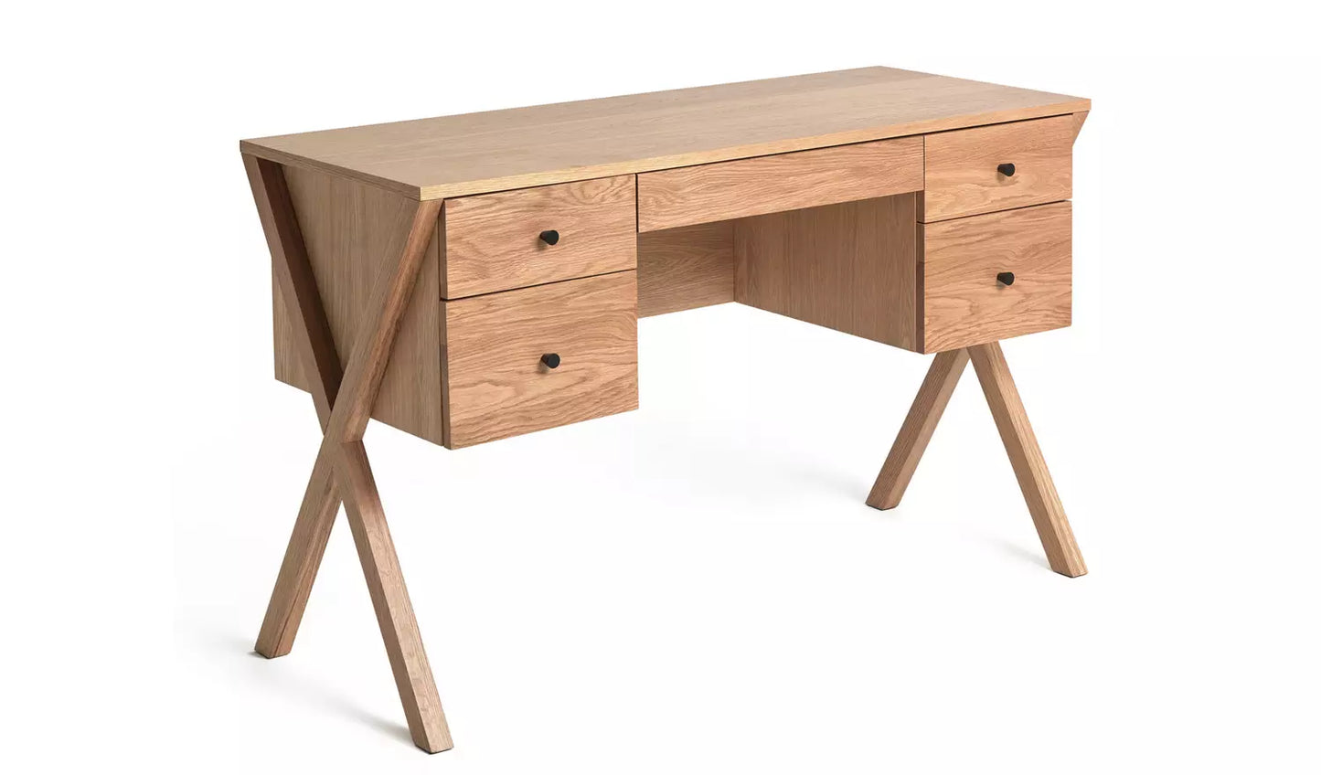 Assembled Habitat Harlene 5 Drawer Office Desk - Natural