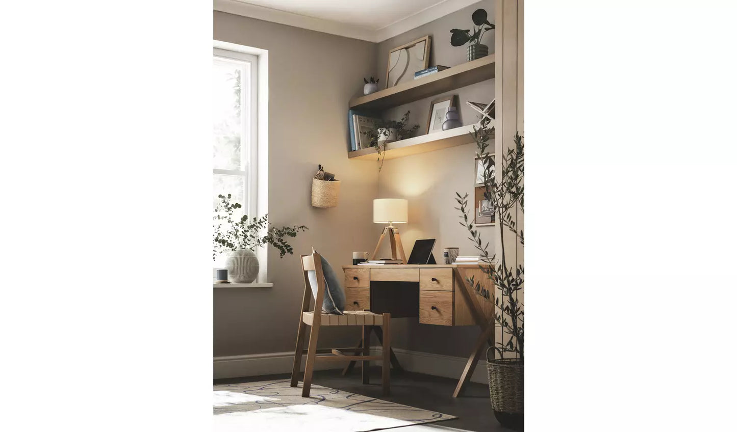 Assembled Habitat Harlene 5 Drawer Office Desk - Natural