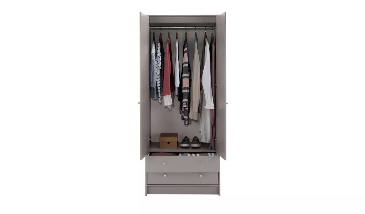 Assembled Malibu 2 Door 2 Drawer Wardrobe - Grey