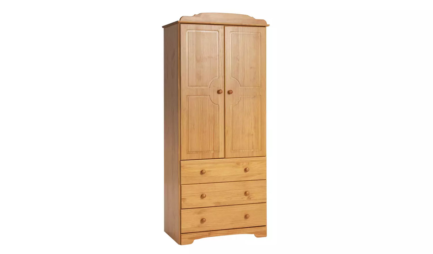 Assembled Nordic 2 Door 3 Drawer Wardrobe - Pine