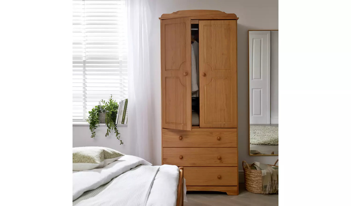 Assembled Nordic 2 Door 3 Drawer Wardrobe - Pine