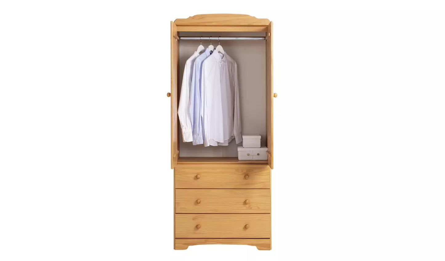 Assembled Nordic 2 Door 3 Drawer Wardrobe - Pine