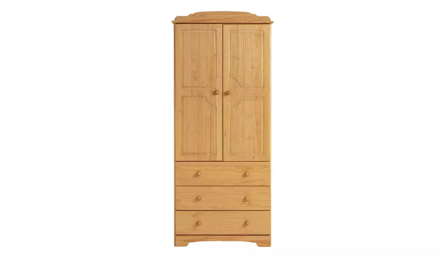 Assembled Nordic 2 Door 3 Drawer Wardrobe - Pine