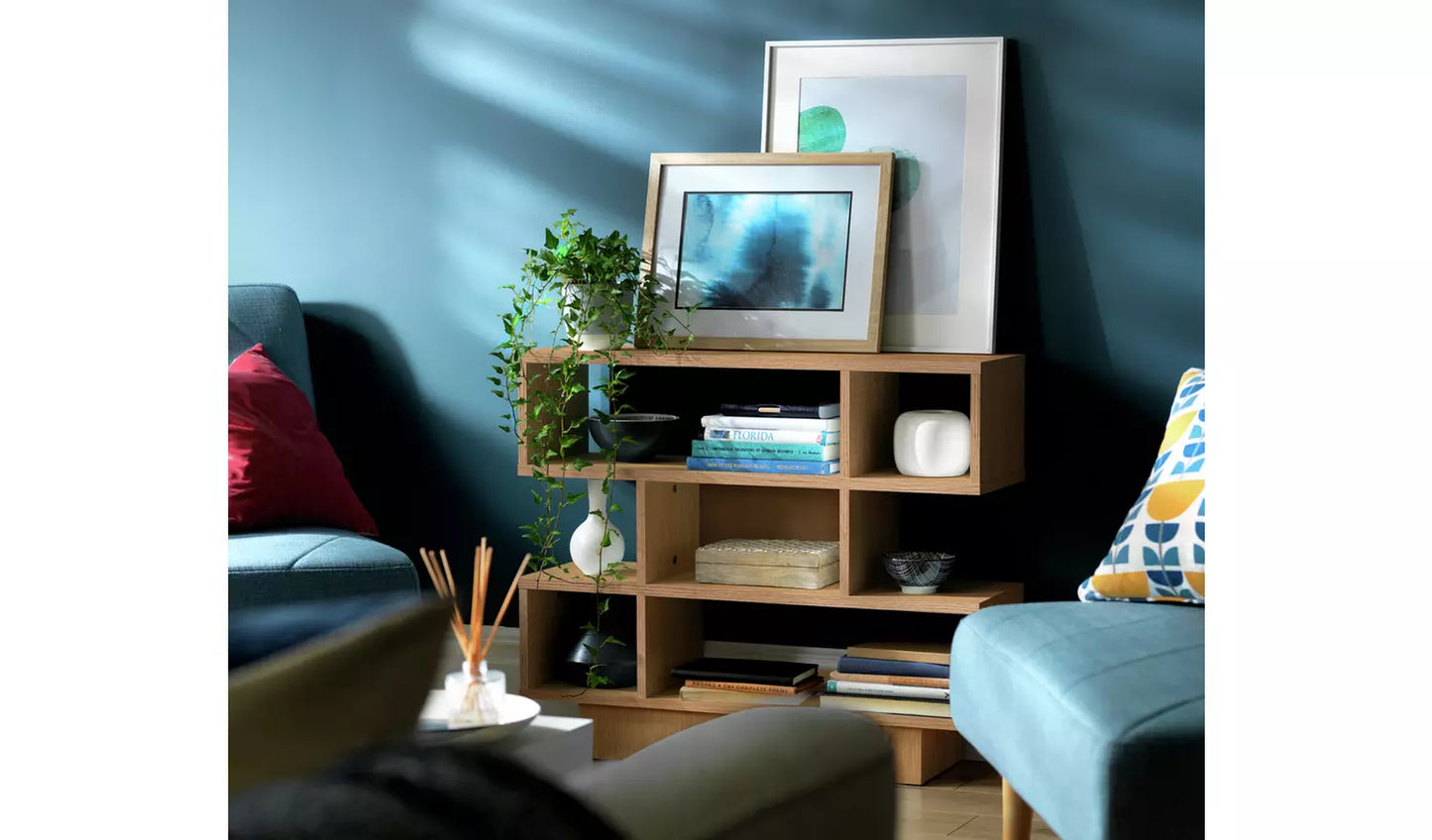 Cubes Short Shallow Shelving Unit - Oak Effect