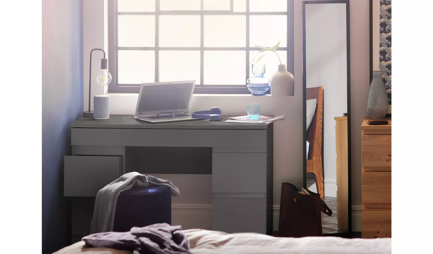 Jenson 5 Drawer Dressing Table Desk - Grey Gloss