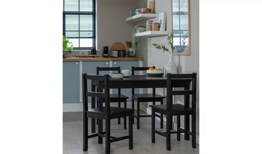 Raye Black Dining Table & 4 Black Chairs
