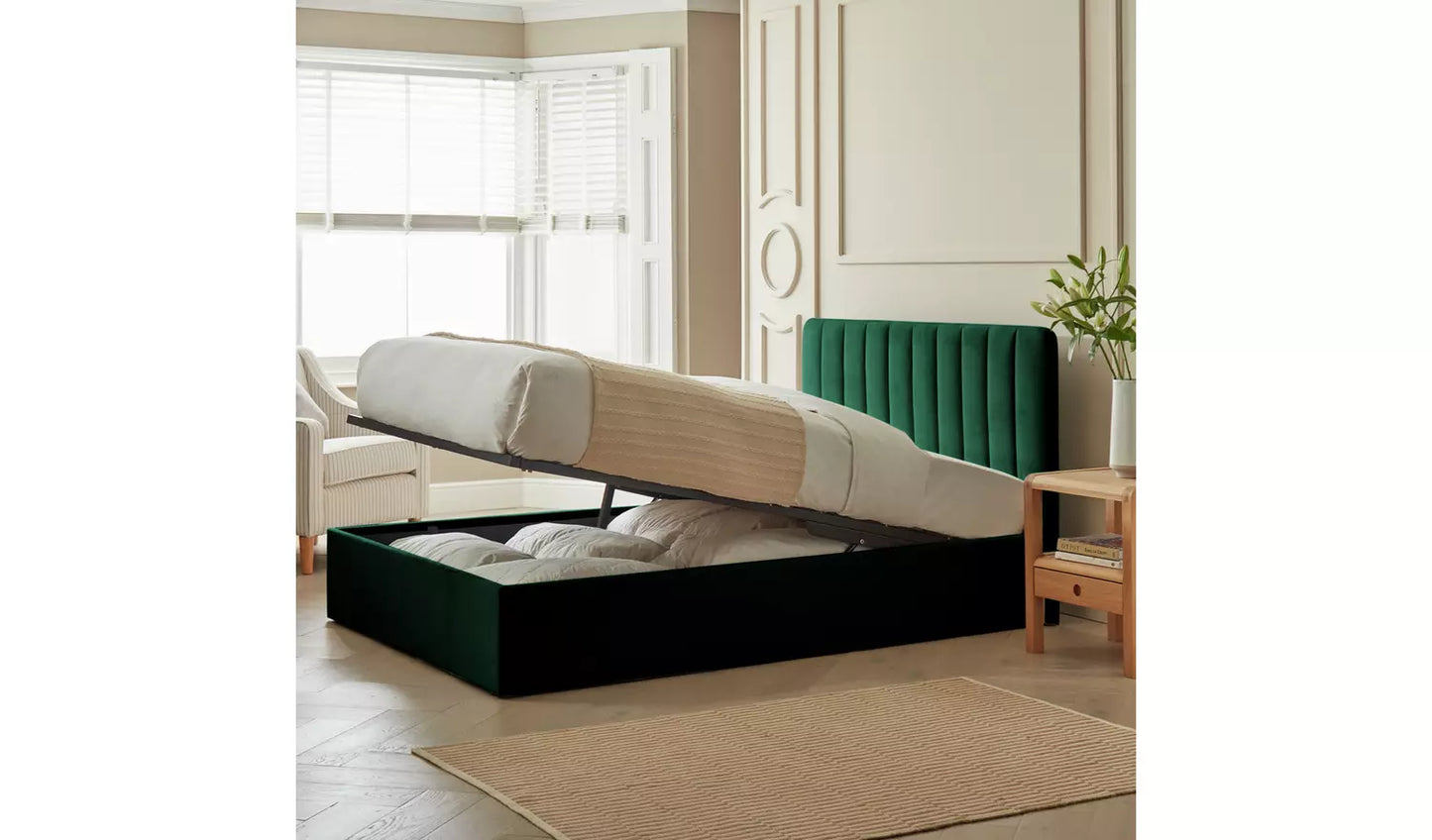 Pandora Small Double Ottoman Bed - Forest Green