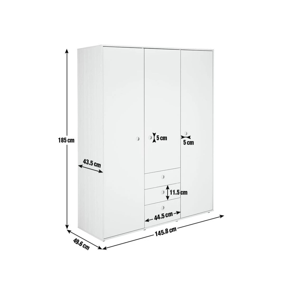 Camden 3 Door 3 Drawer Wardrobe – White & Acacia