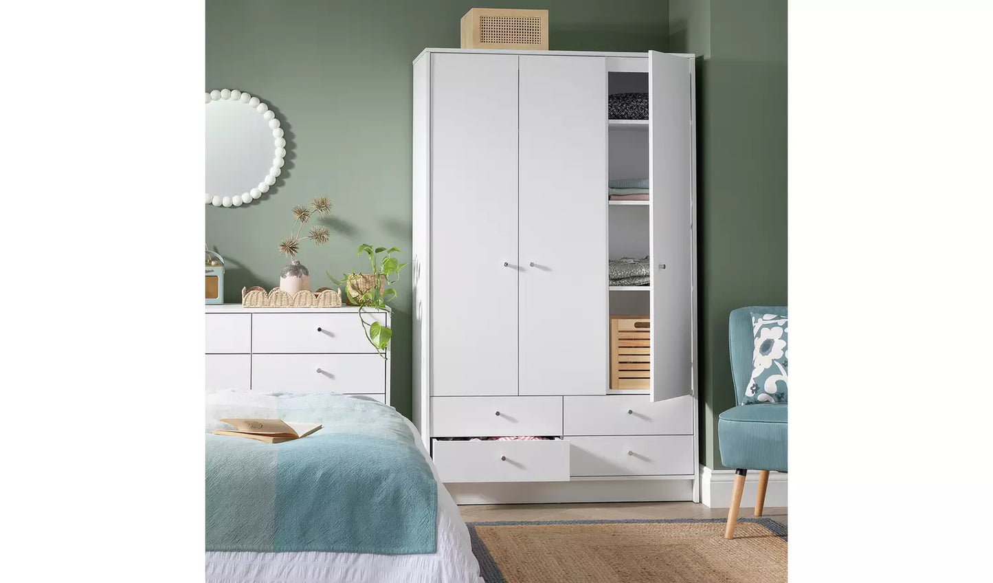 Malibu 3 Door 4 Drawer Wardrobe - White
