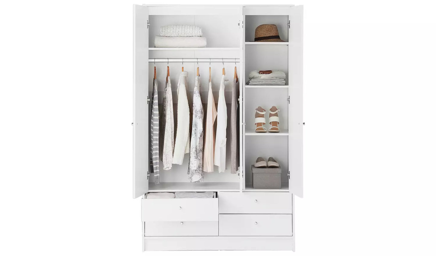 Malibu 3 Door 4 Drawer Wardrobe - White