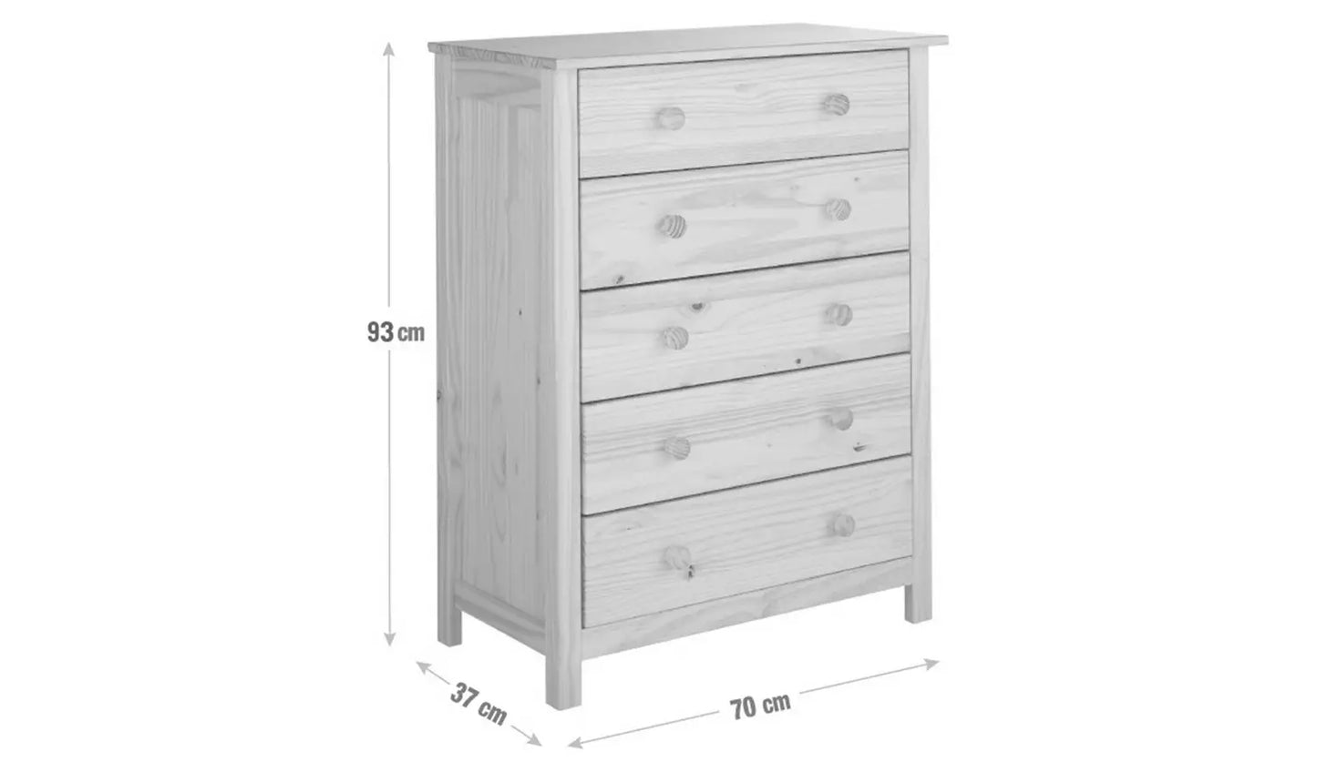 Assembled Scandinavia 5 Drawer Chest - Pine