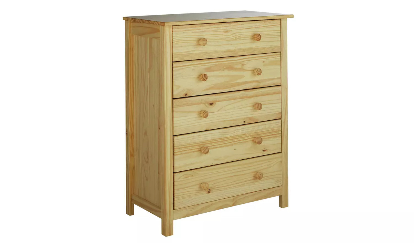 Assembled Scandinavia 5 Drawer Chest - Pine