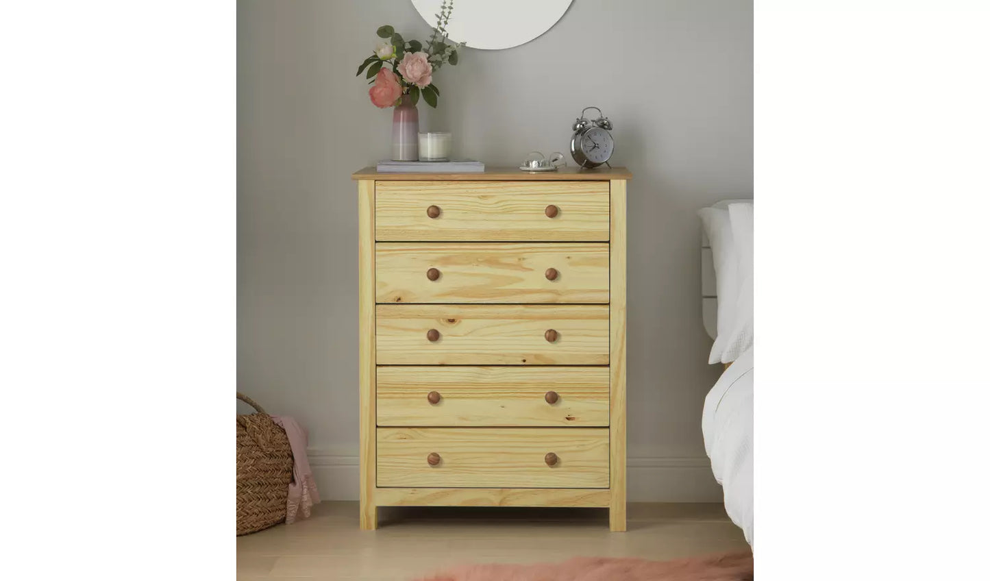 Assembled Scandinavia 5 Drawer Chest - Pine