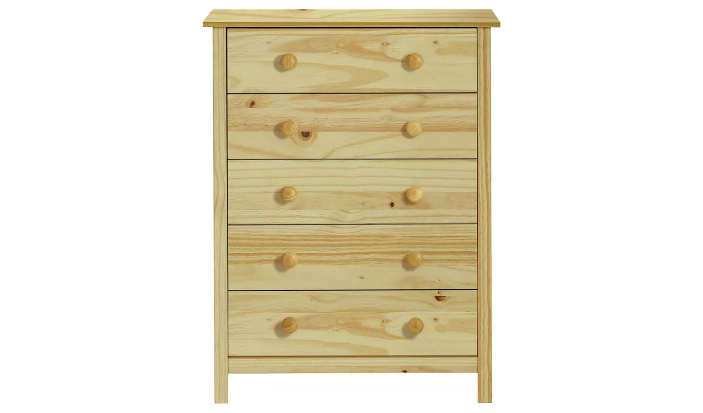 Assembled Scandinavia 5 Drawer Chest - Pine