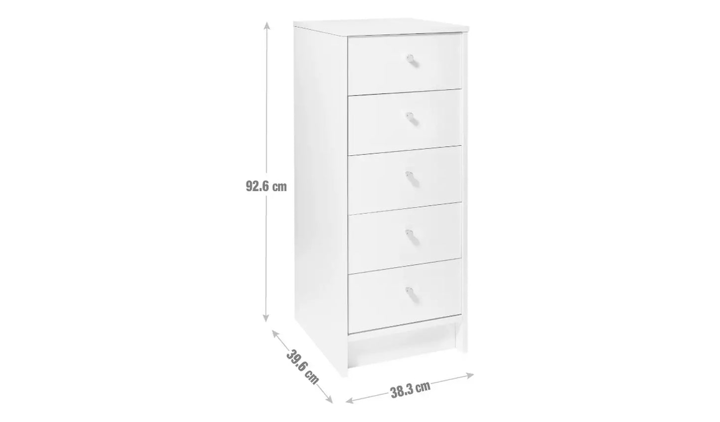 Assembled Malibu 5 Drawer Tallboy