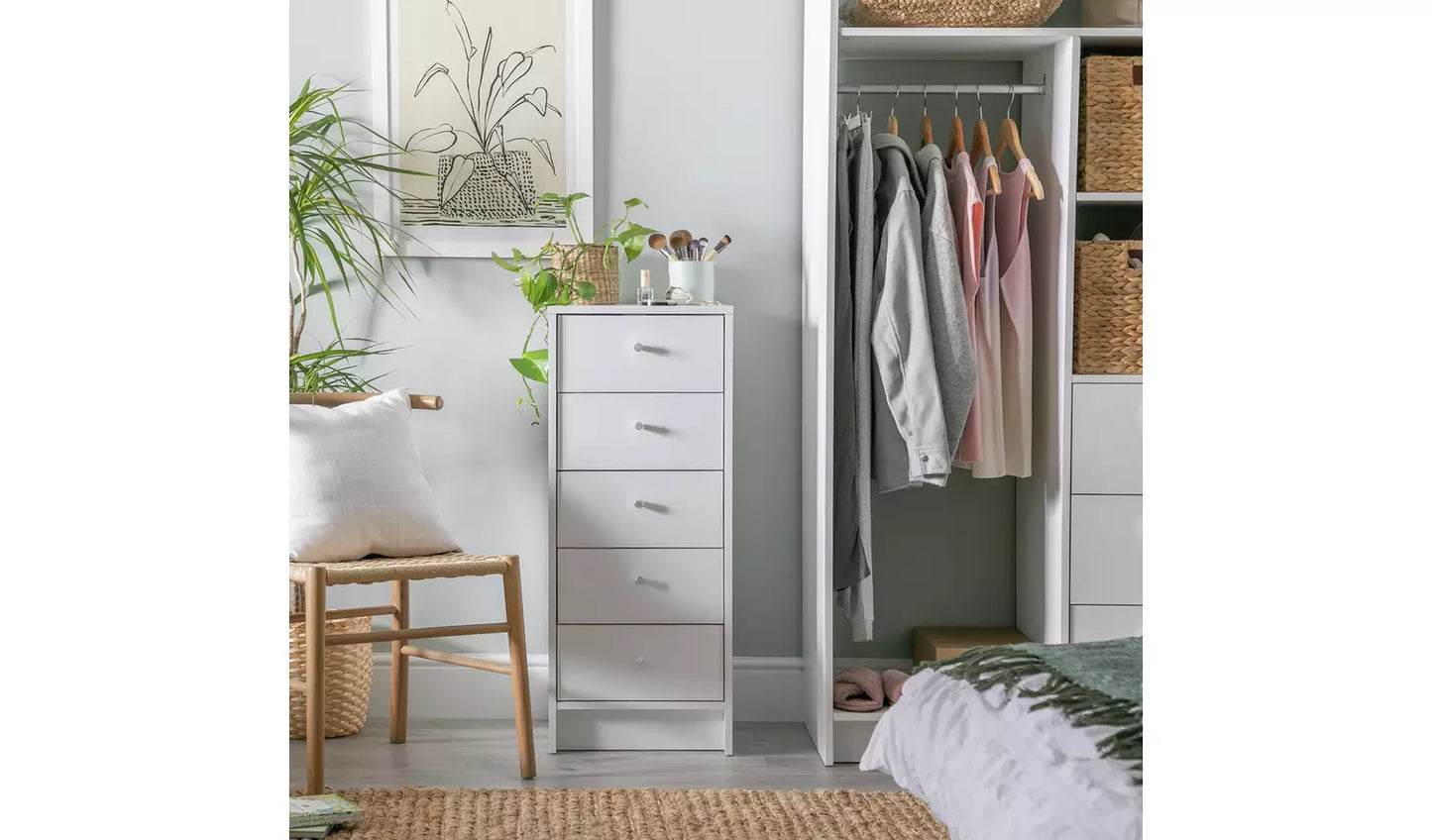 Assembled Malibu 5 Drawer Tallboy