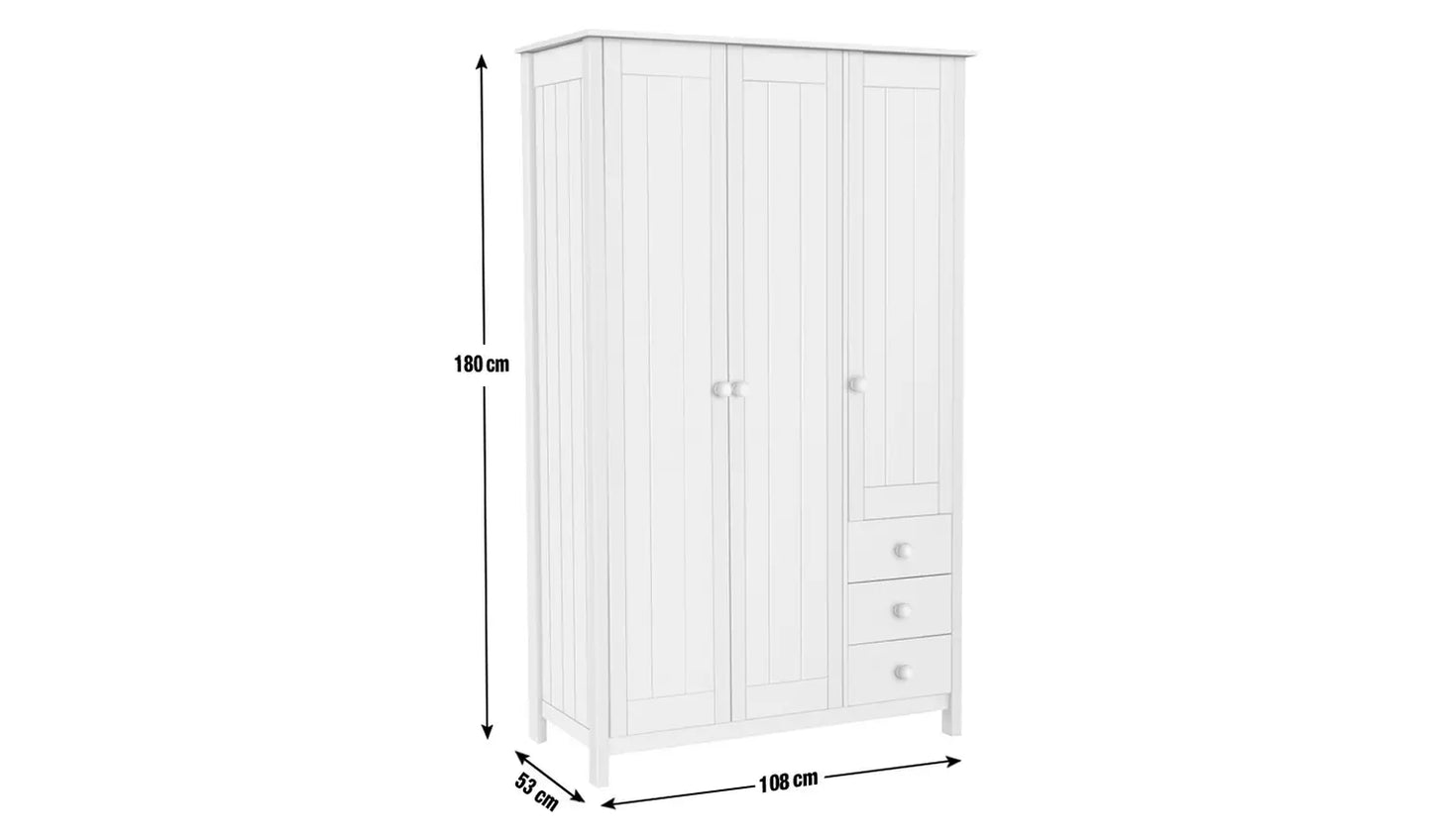 Assembled Scandinavia 3 Door 3 Drawer Wardrobe - Pine