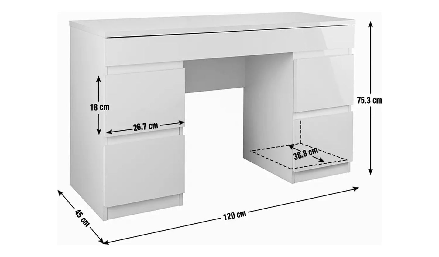 Jenson 5 Drawer Dressing Table Desk - White Gloss