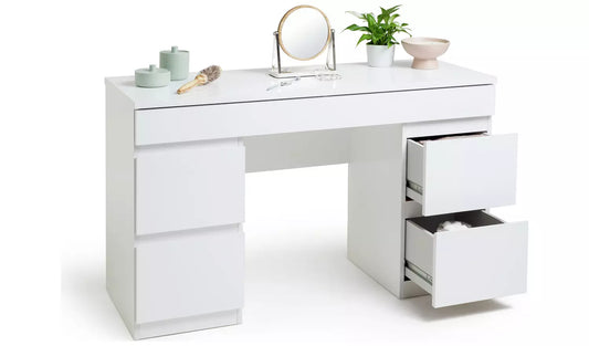 Assembled Jenson 5 Drawer Dressing Table Desk - White Gloss