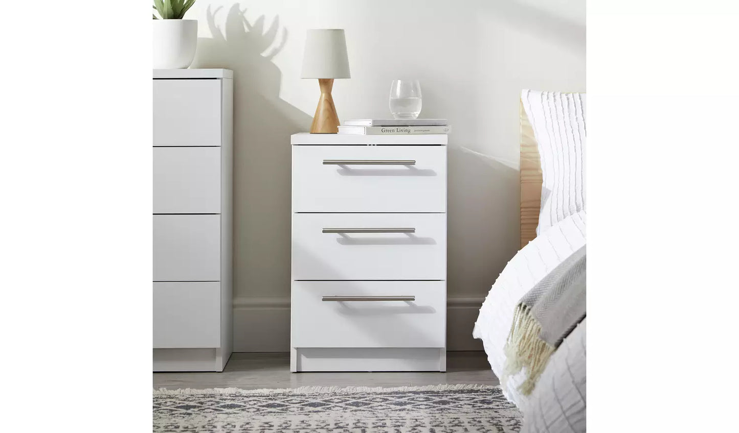Assembled Brisbane 3 Drawer Bedside - White