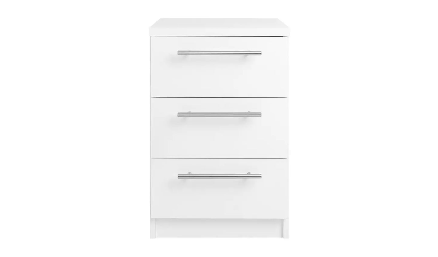 Assembled Brisbane 3 Drawer Bedside - White