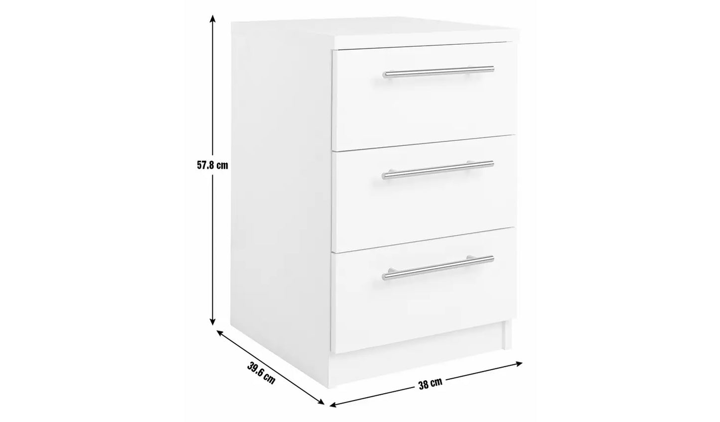 Assembled Brisbane 3 Drawer Bedside – Grey Oak