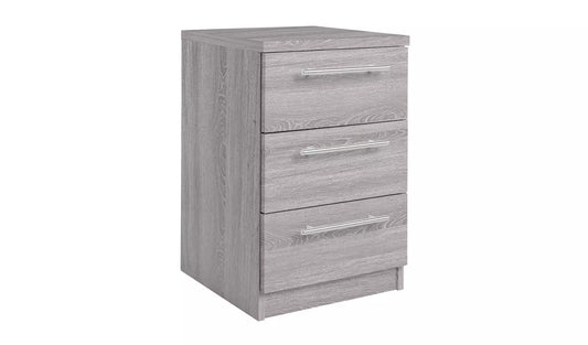 Assembled Brisbane 3 Drawer Bedside – Grey Oak