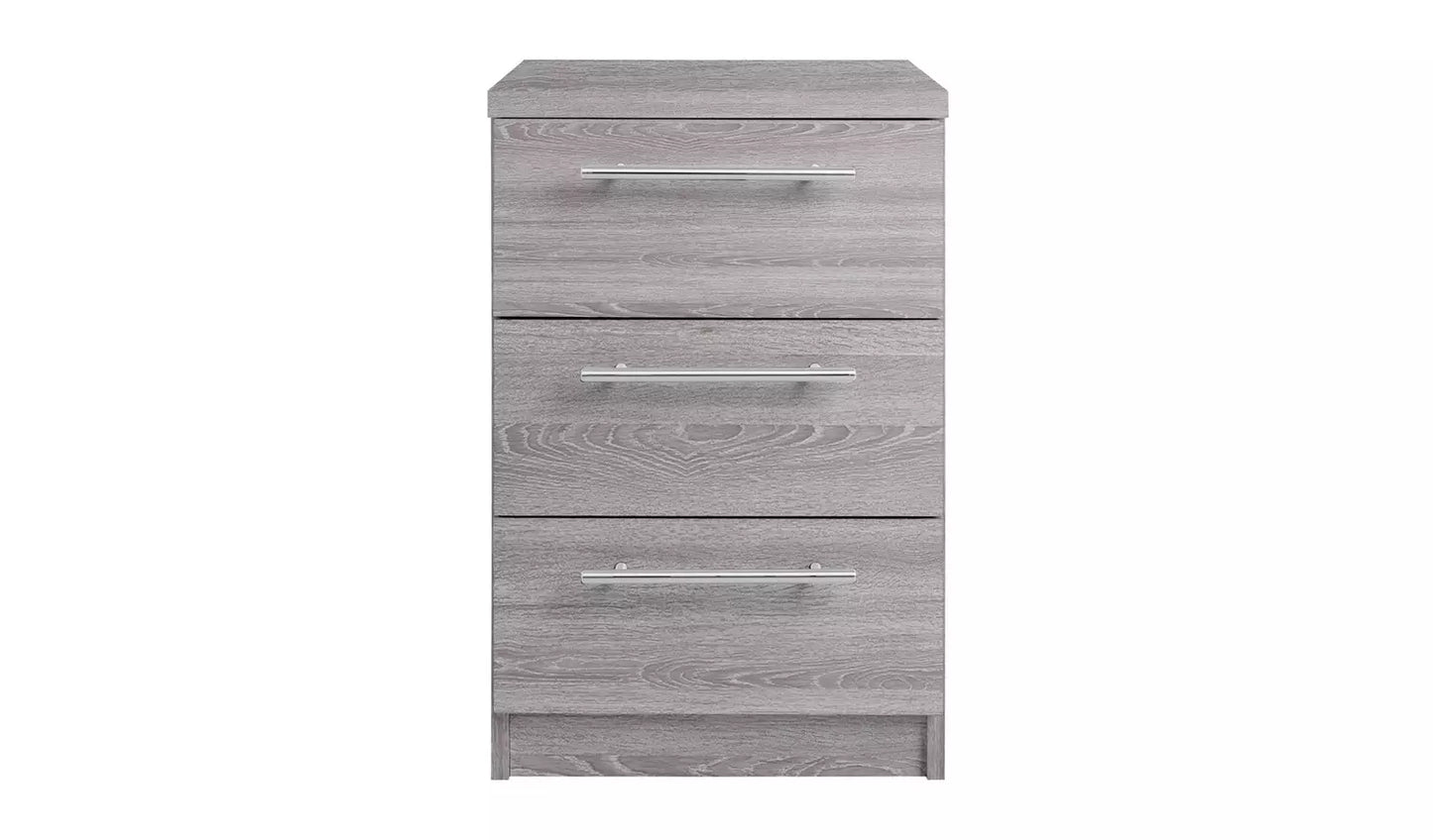 Assembled Brisbane 3 Drawer Bedside – Grey Oak