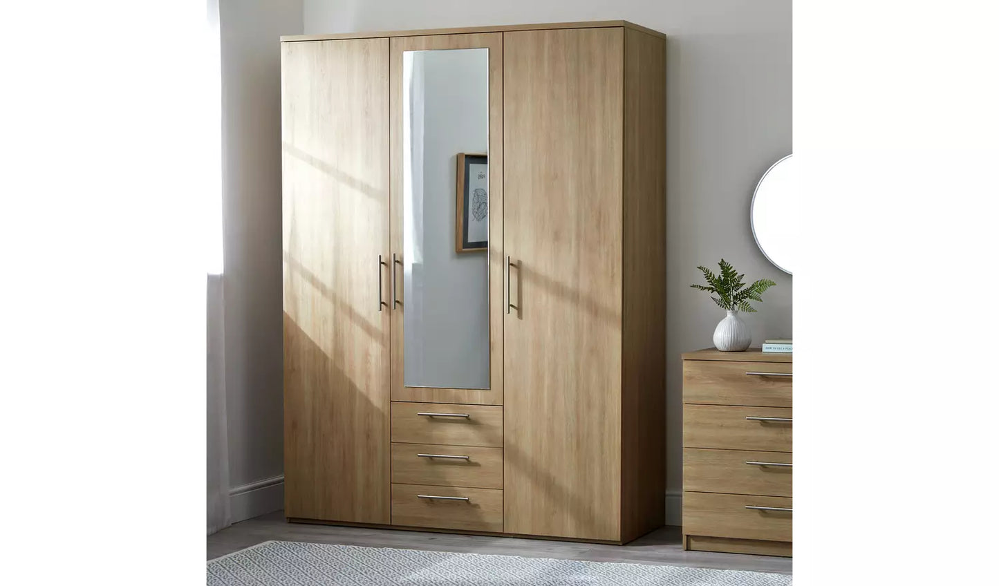 Brisbane 3 Door 3 Drawer Wardrobe – Oak