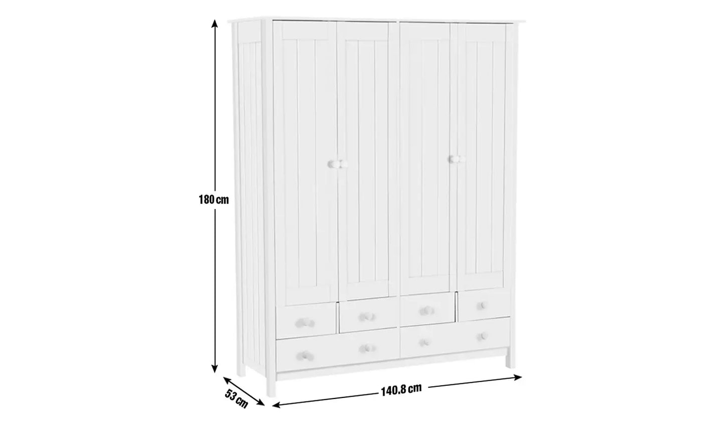 Scandinavia 4 Door 6 Drawer Wardrobe - White