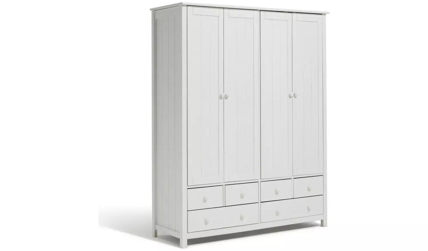 Scandinavia 4 Door 6 Drawer Wardrobe - White