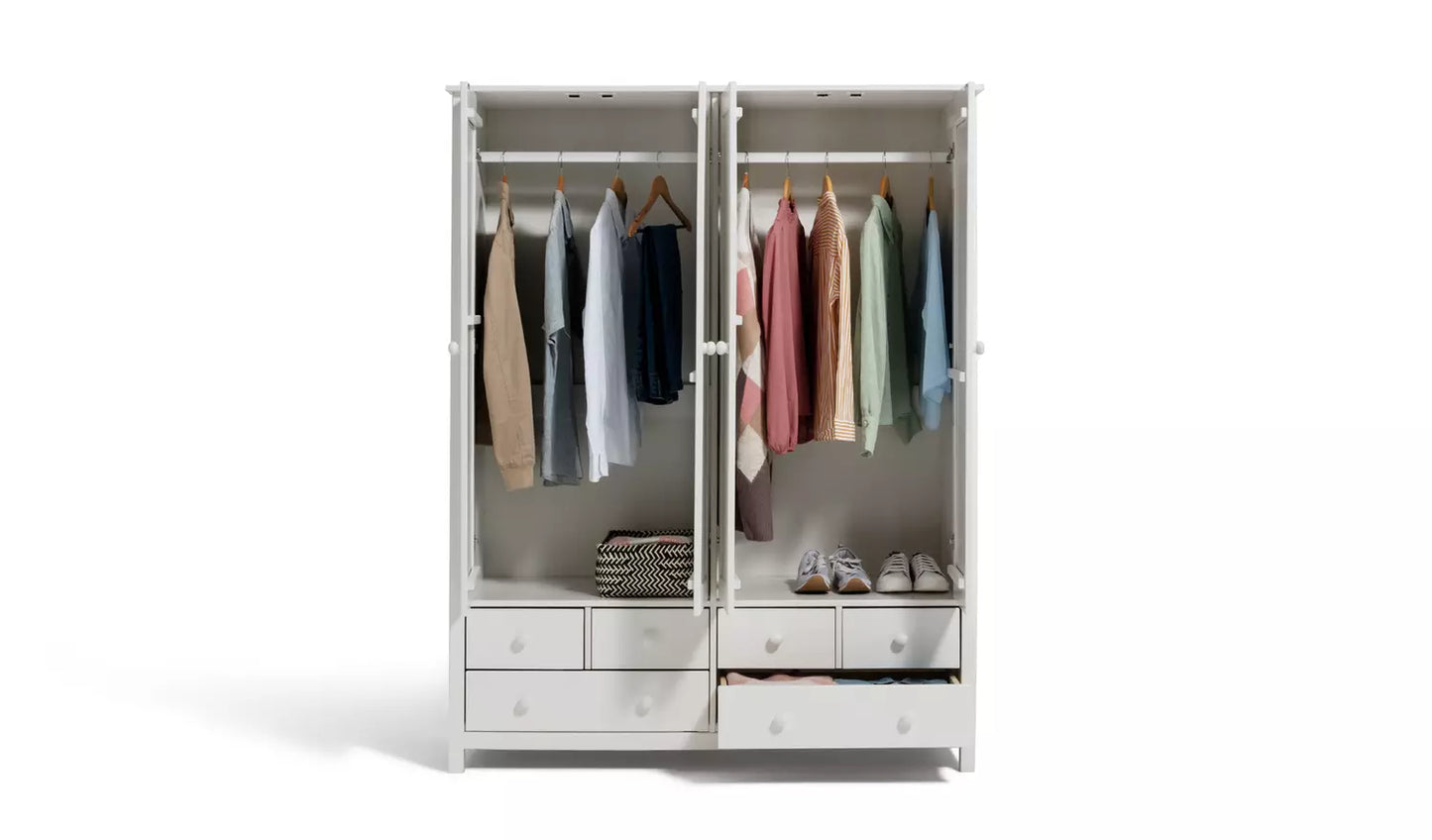 Scandinavia 4 Door 6 Drawer Wardrobe - White