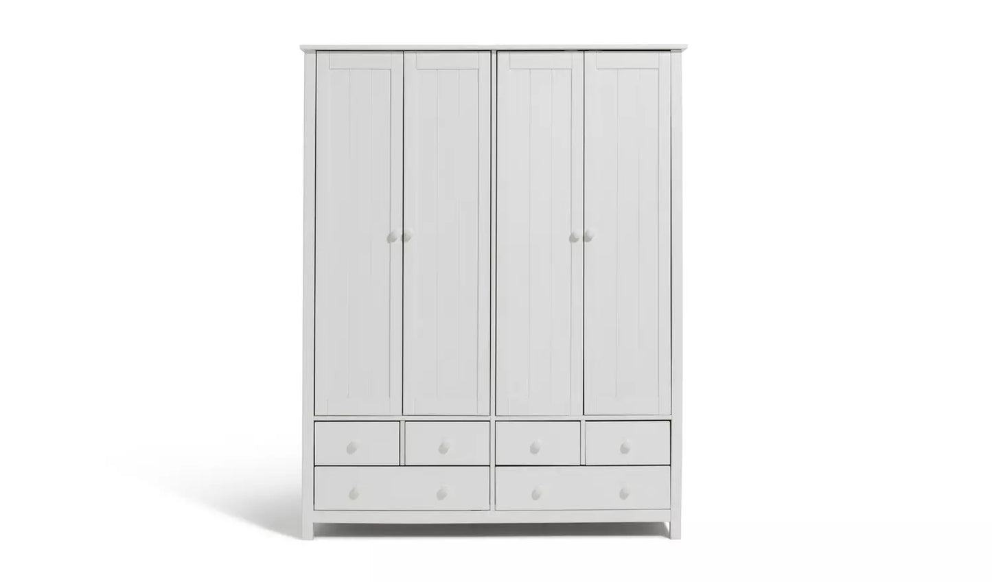 Scandinavia 4 Door 6 Drawer Wardrobe - White