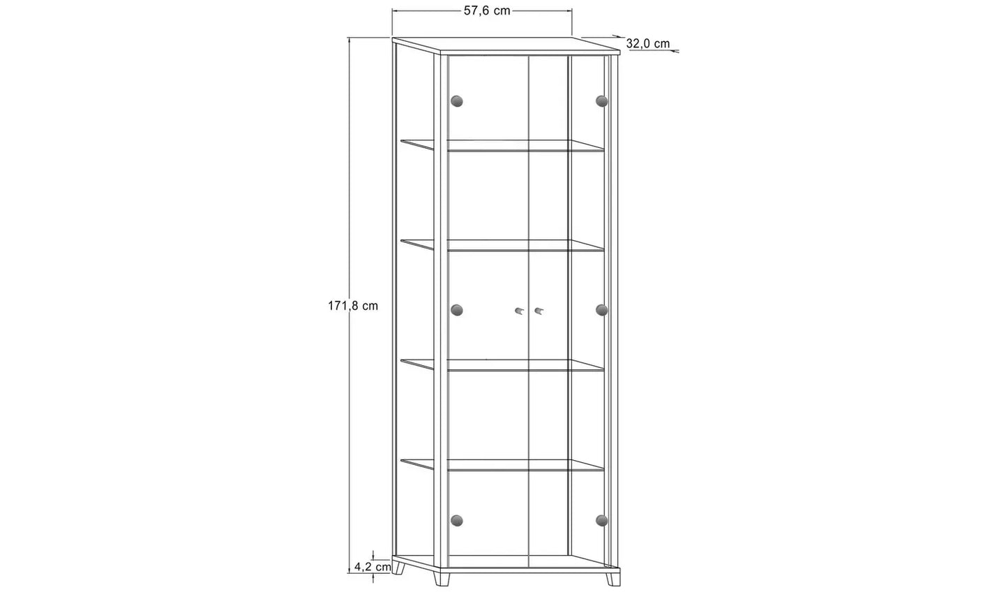 Assembled 2 Door Glass Display Cabinet - WALNUT Effect