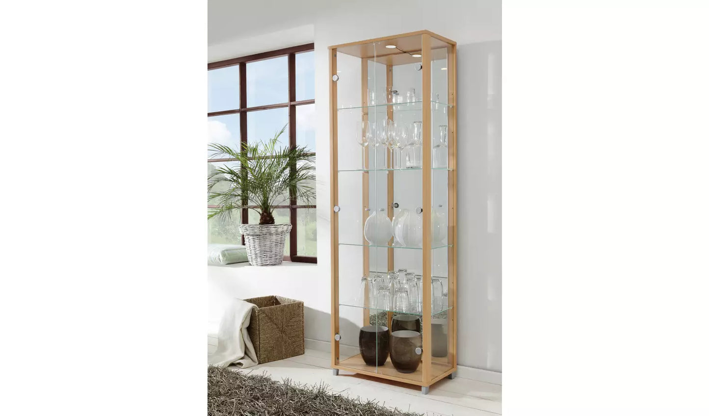 Assembled 2 Door Glass Display Cabinet - WALNUT Effect