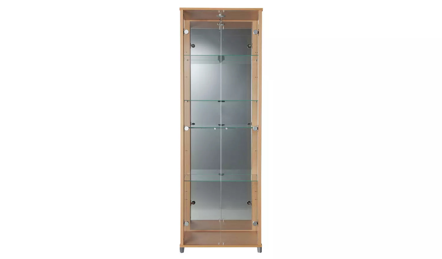 Assembled 2 Door Glass Display Cabinet - WALNUT Effect