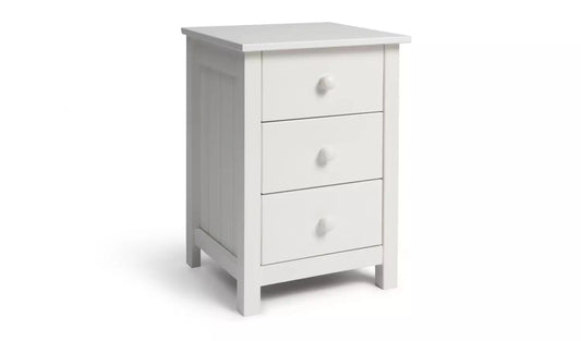 Assembled Scandinavia 3 Drawer Bedside Table - White