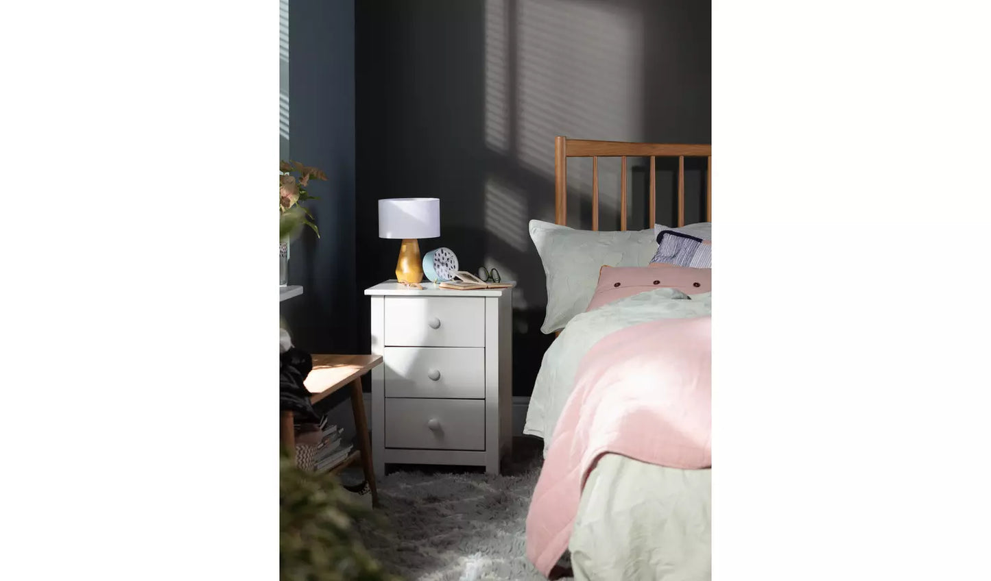 Assembled Scandinavia 3 Drawer Bedside Table - White
