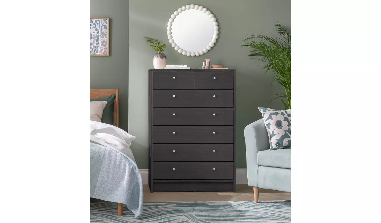 Assembled Malibu 7 Drawer Chest - Black Oak Effect