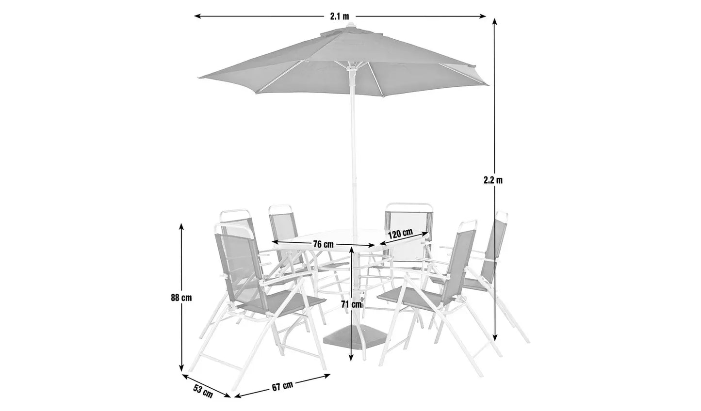 Pacific 6 Seater Folding Metal Patio Set - Black