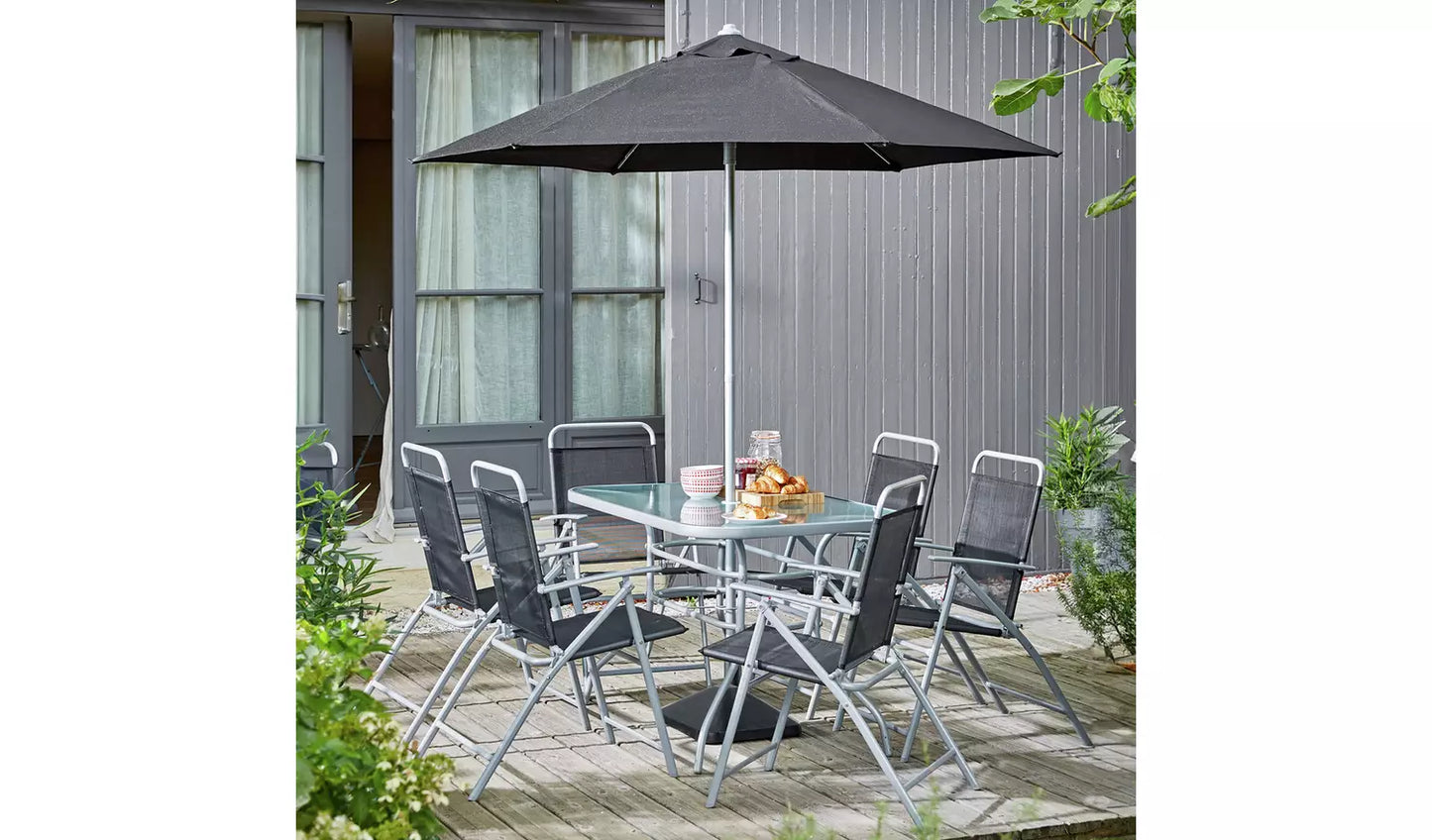 Pacific 6 Seater Folding Metal Patio Set - Black