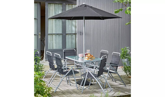 Pacific 6 Seater Folding Metal Patio Set - Black