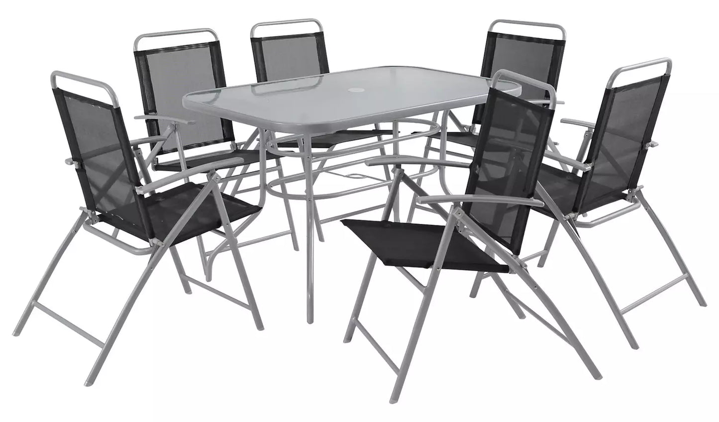 Pacific 6 Seater Folding Metal Patio Set - Black