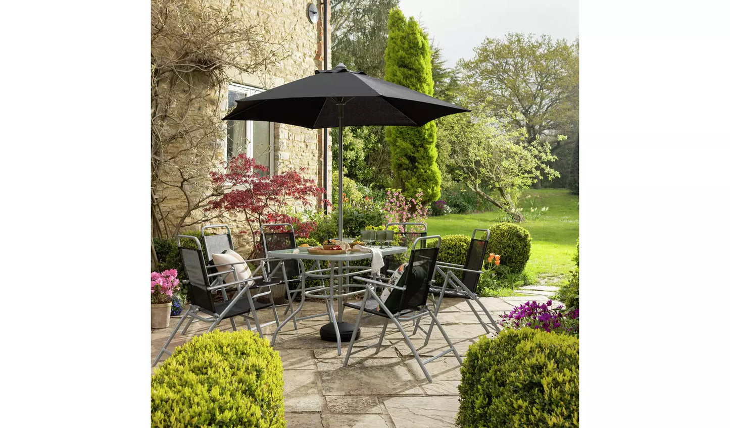Pacific 6 Seater Folding Metal Patio Set - Black
