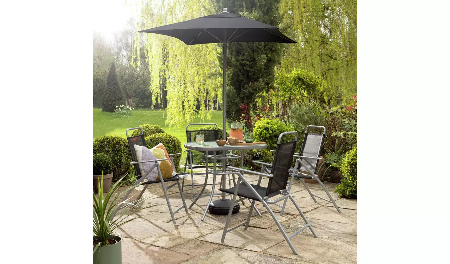 Atlantic 4 Seater Folding Metal Patio Set - Black