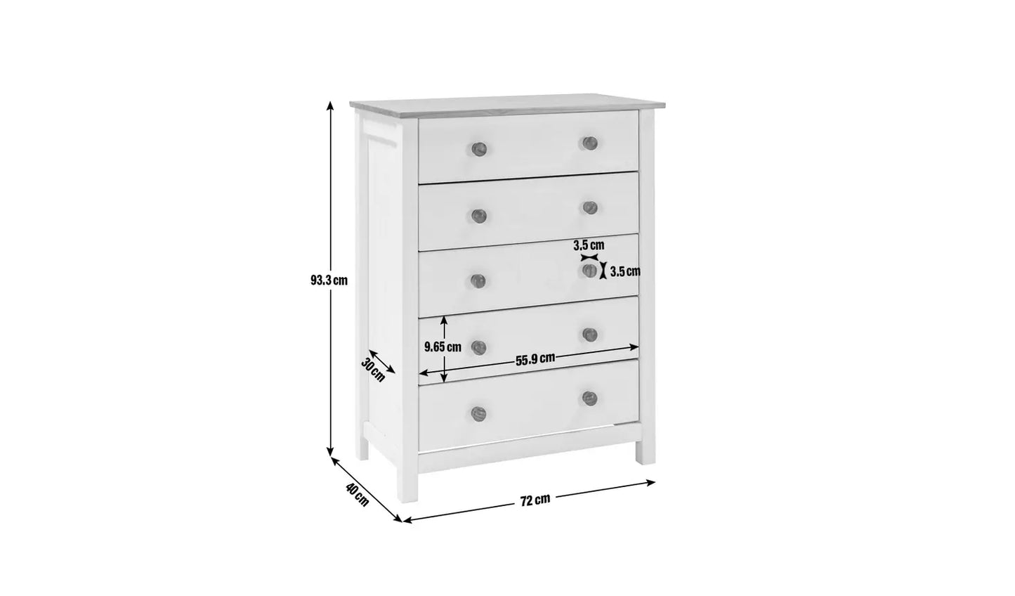 Assembled Scandinavia 5 Drawer Chest - Two Tone